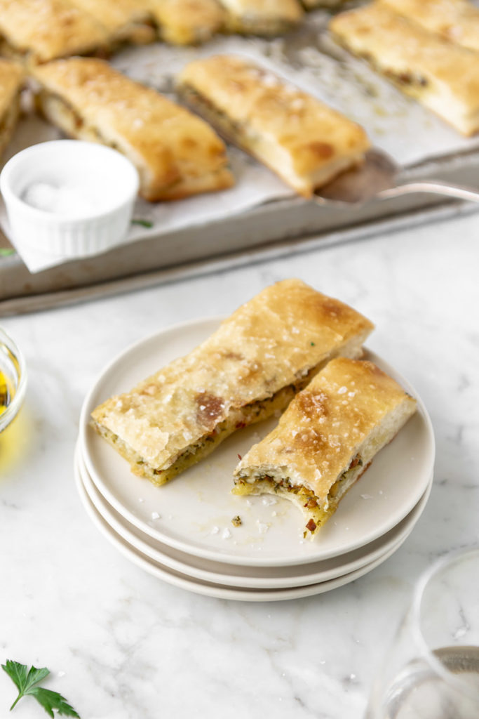 cheese focaccia stuffed with pistachio parsley pesto