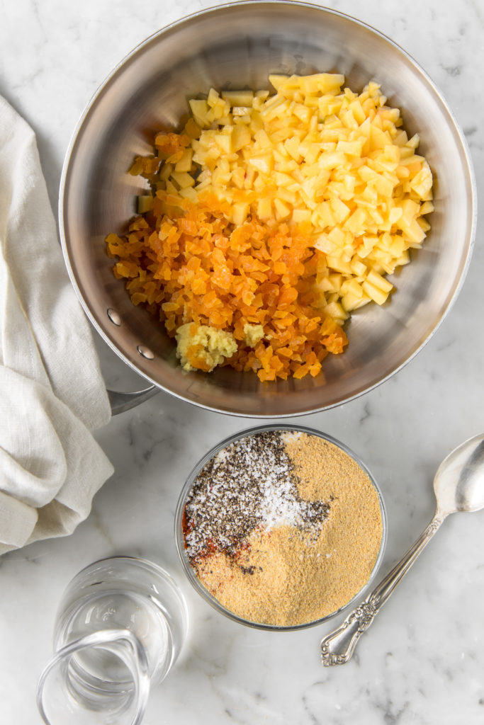 chopped peaches, apricots, mustard and spices