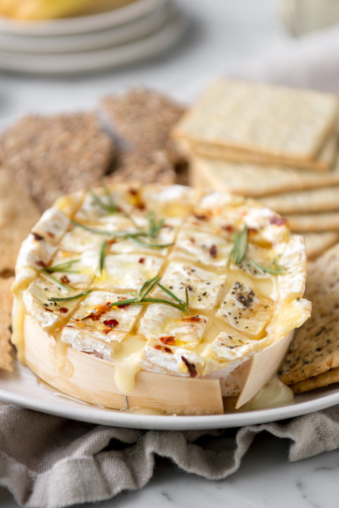 melted baked camembert with honey and rosemary