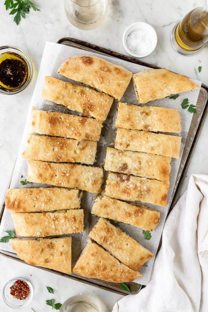 stuffed focaccia with cheese and pistachio parsley pesto