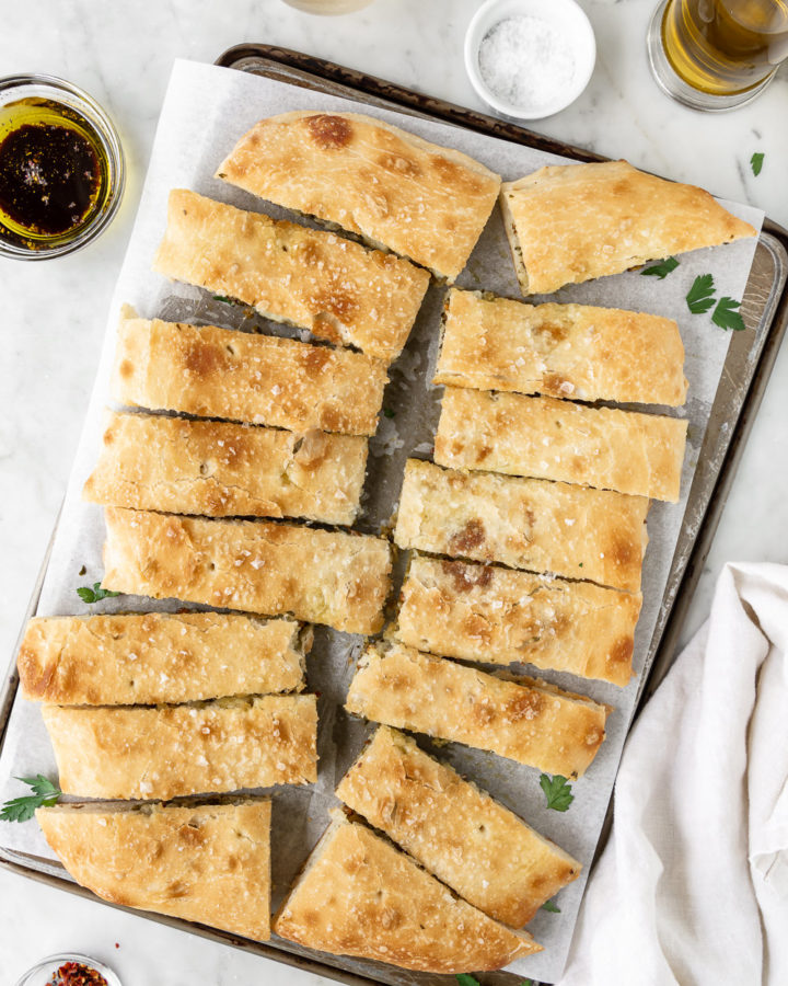 stuffed focaccia with cheese and pistachio parsley pesto