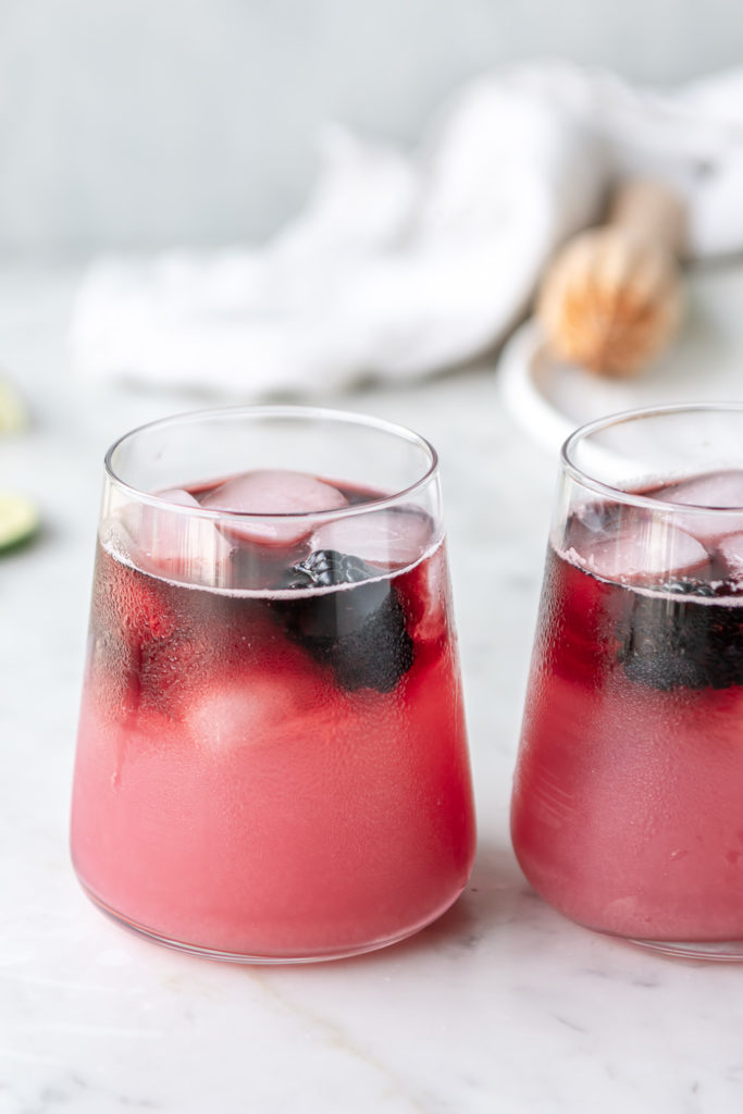blackberry tequila spritzer with red wine float on top