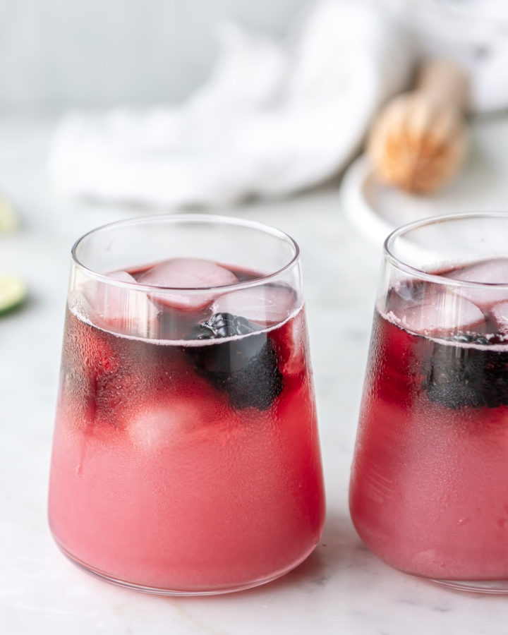blackberry tequila spritzer with red wine float on top