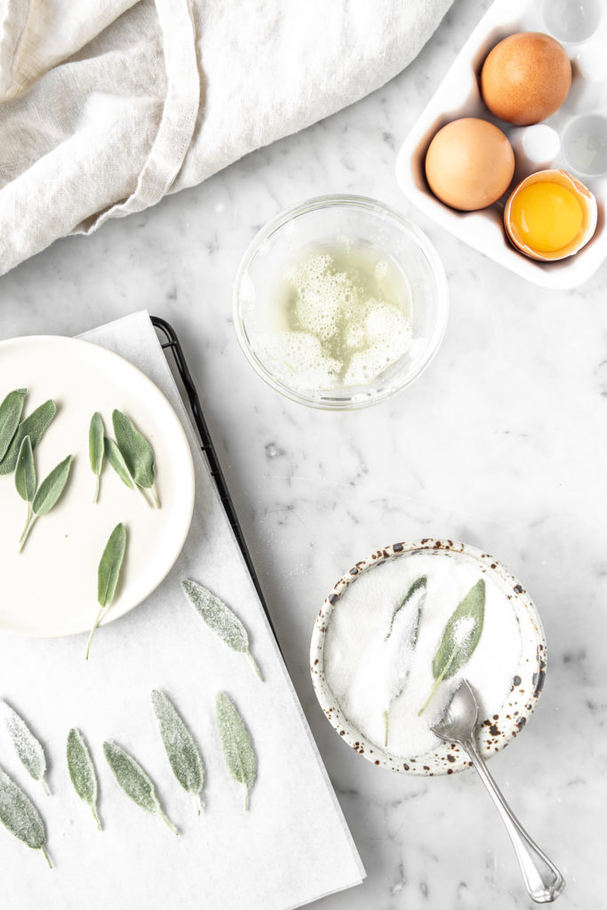 how to make candied sage leaves with egg whites and sugar