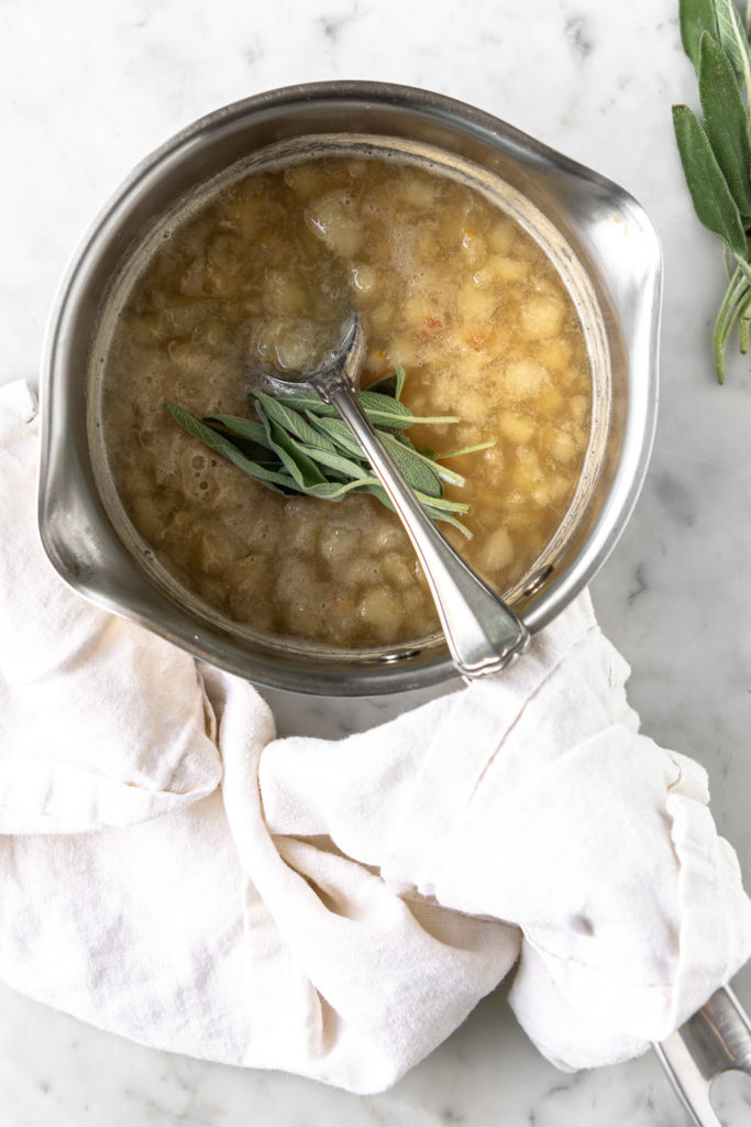 pot of honey pear sage simple syrup