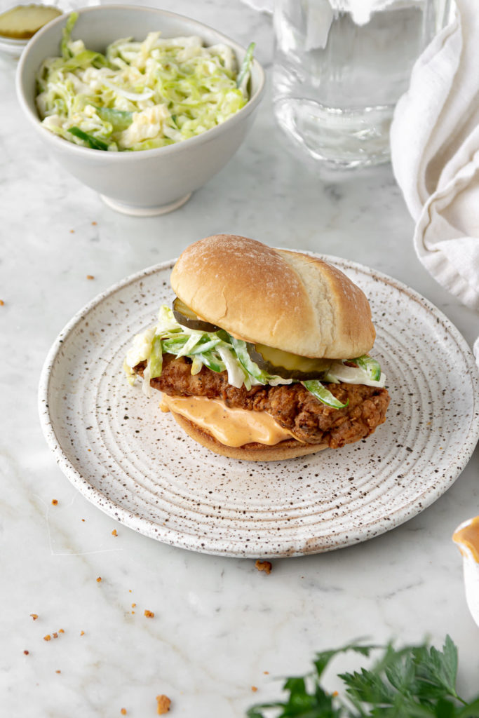 spicy buttermilk fried chicken sandwich with sriracha mayo and jalapeno slaw recipe