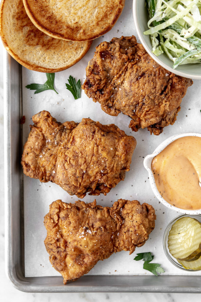 spicy buttermilk fried chicken thighs