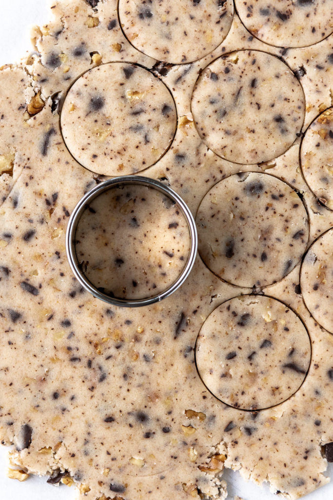 walnut shortbread cookie dough rolled out