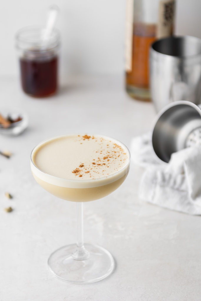 chai whiskey flip cocktail