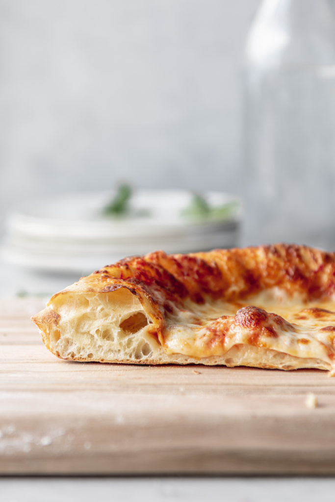 chewy pizza dough recipe with big bubbles in crust