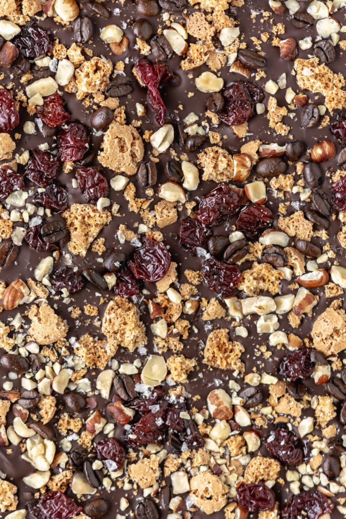 chocolate holiday bark with amaretti cookies and espresso