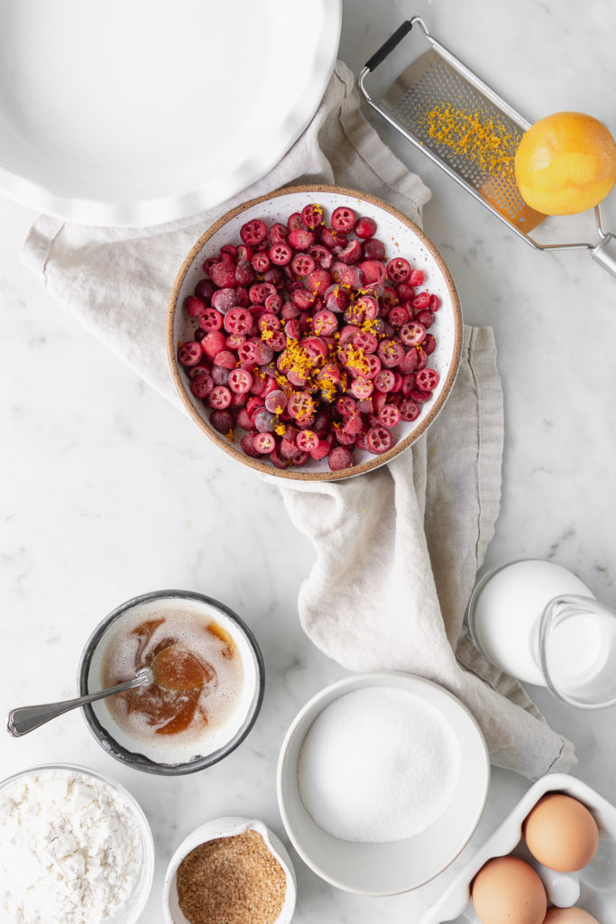 cranberries, brown butter, sugar, eggs, flour, orange zest