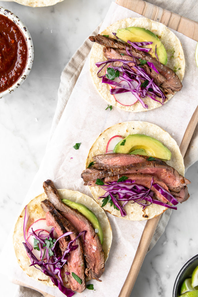 flank steak tacos with citrus ancho chile marinade