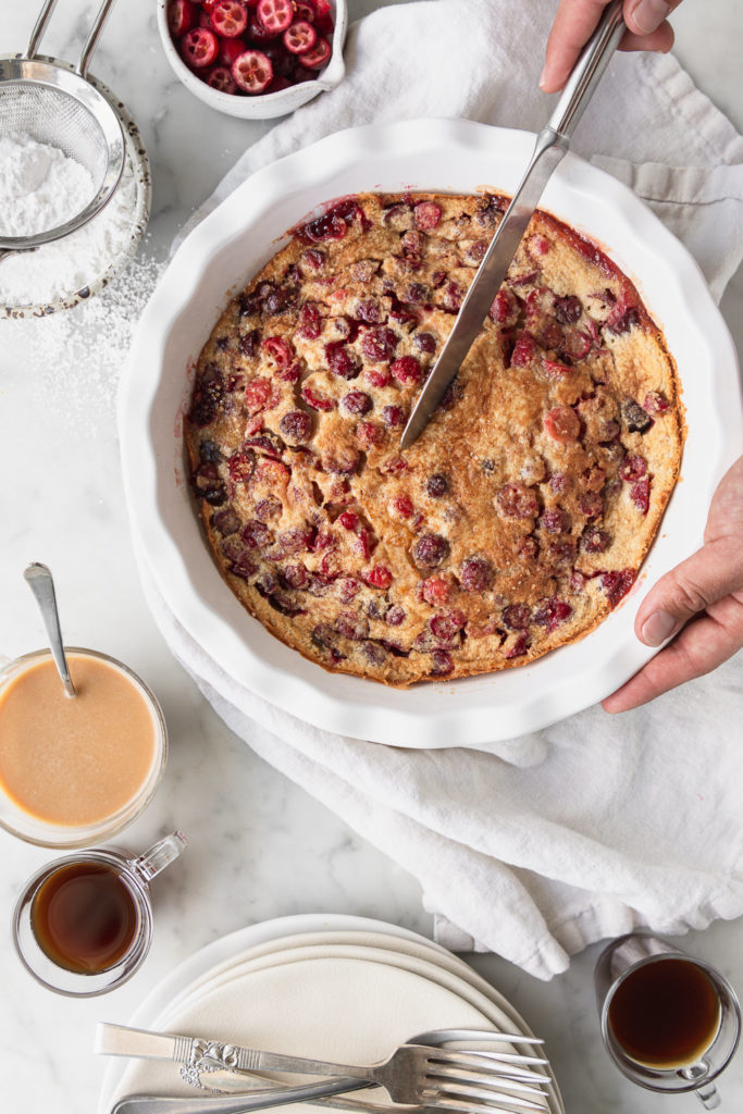 roasted cranberry clafoutis with brown butter