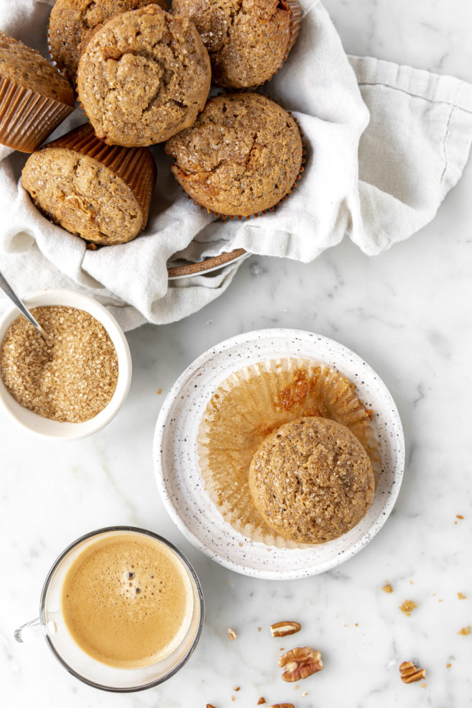 cappuccino muffins with pecans and caramelized white chocolate