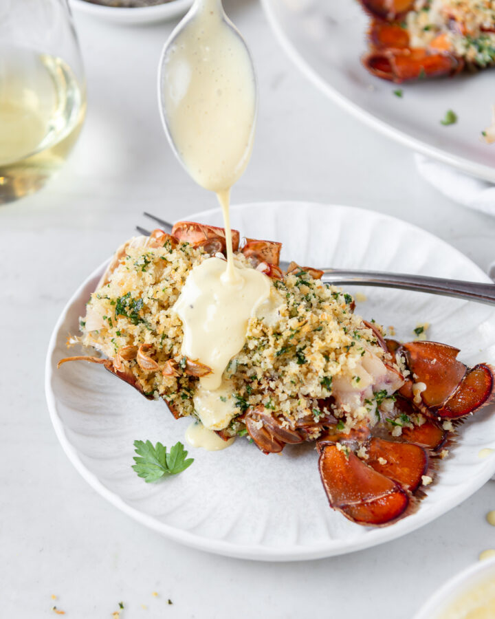 roast lobster tails with brown butter hollandaise
