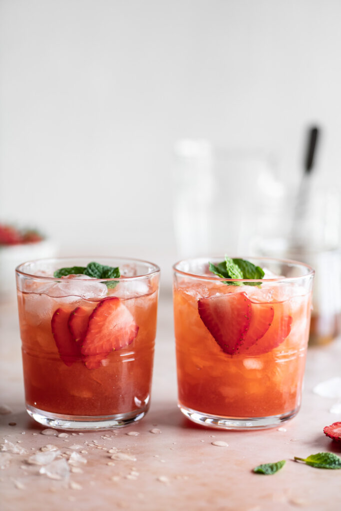 fresh strawberry amaretto smash cocktail