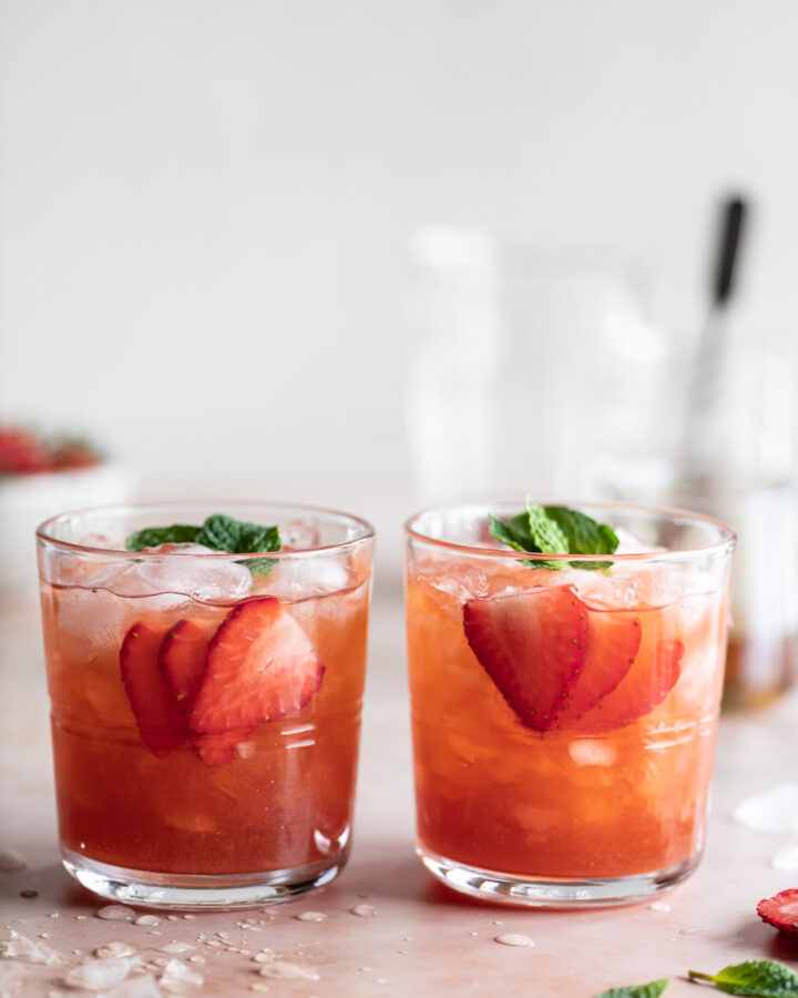 fresh strawberry amaretto smash cocktail