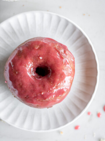 old fashioned buttermilk donuts with raspberry glaze