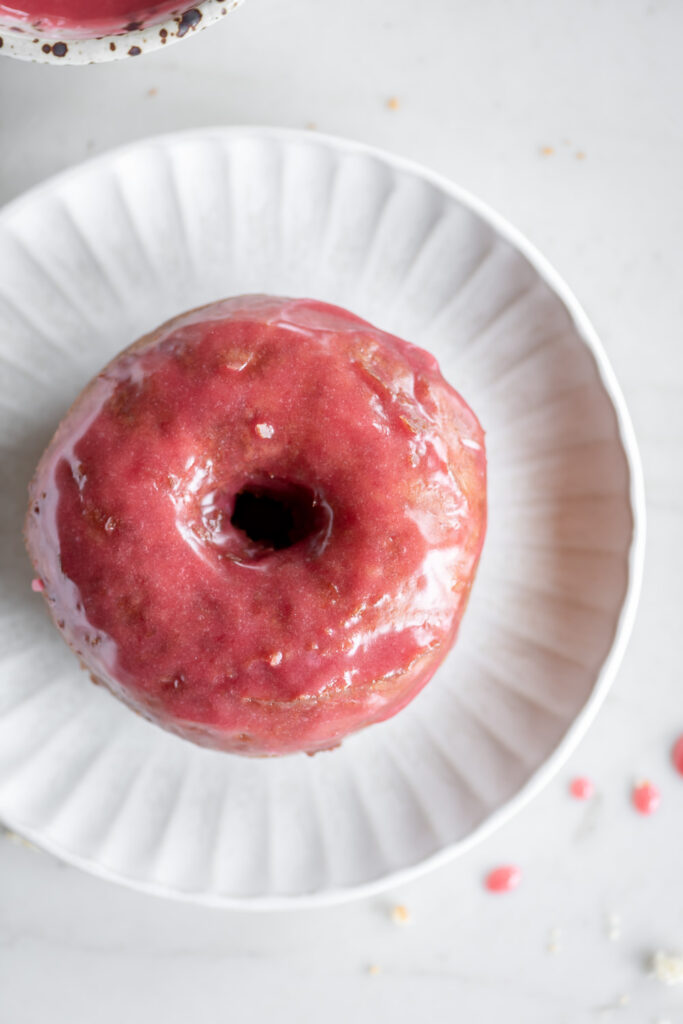 old fashioned buttermilk donuts with raspberry glaze
