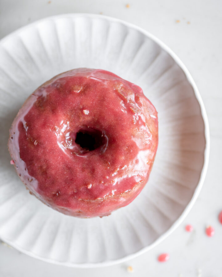 old fashioned buttermilk donuts with raspberry glaze