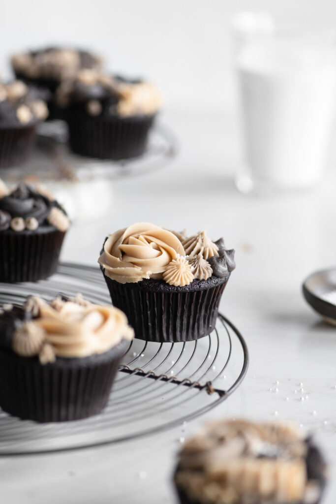 chocolate guinness cupcakes with ganache filling and espresso buttercream