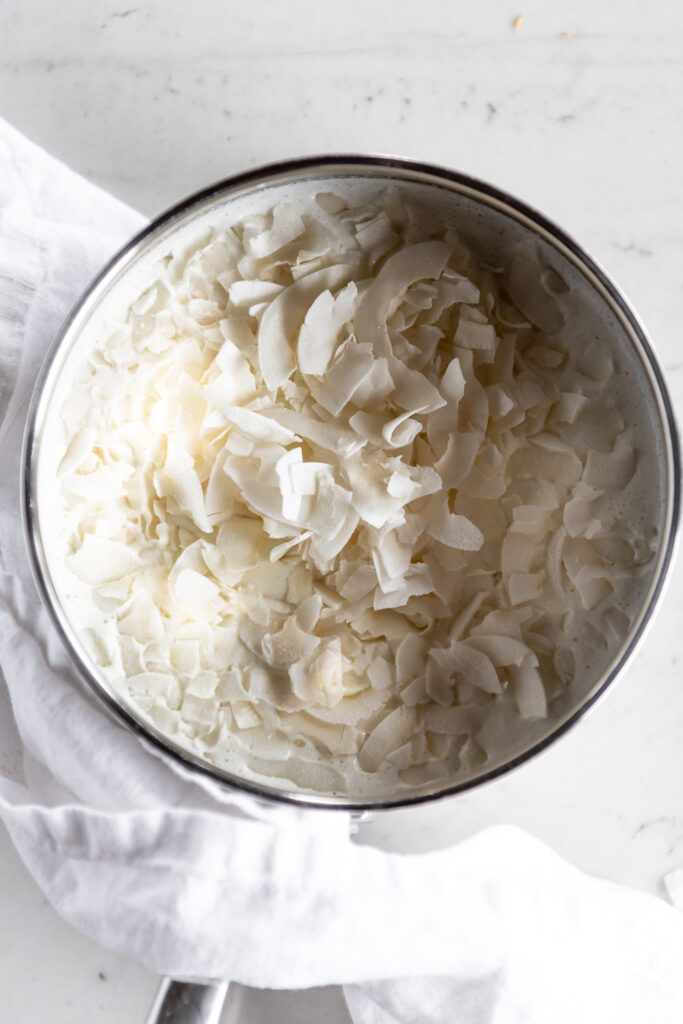 coconut chips infusing milk