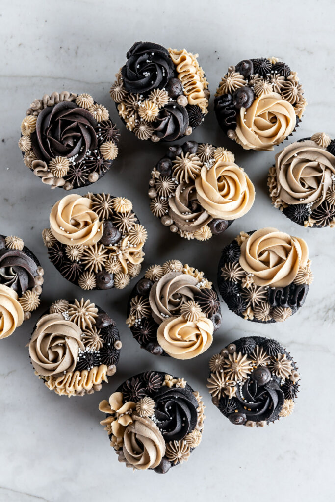 ganache stuffed chocolate guinness cupcakes with espresso buttercream