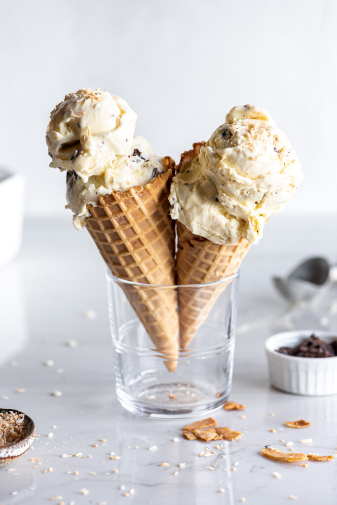 homemade coconut ice cream with dark chocolate