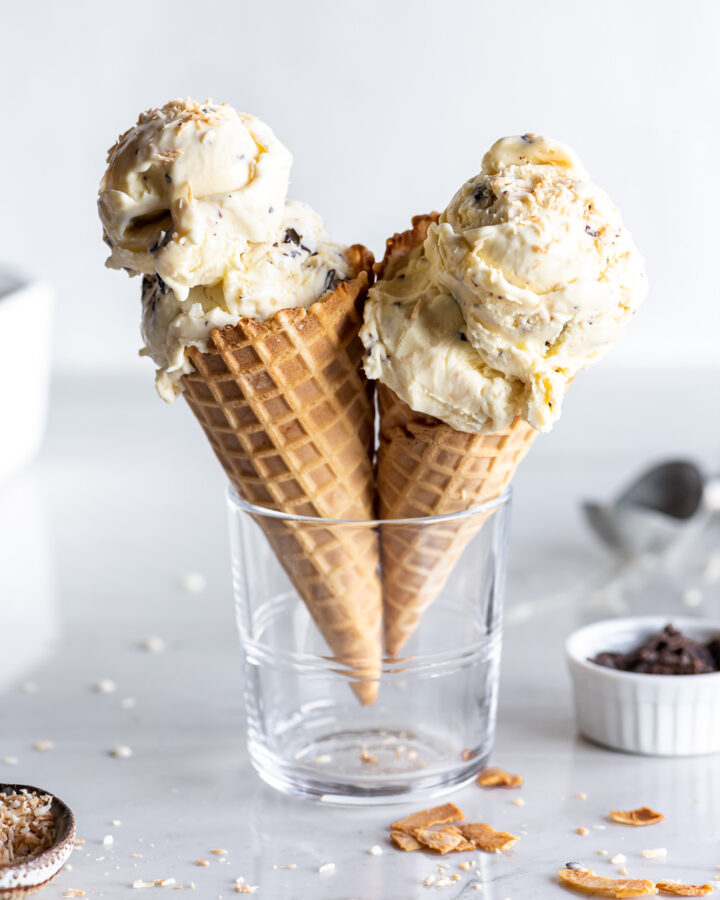 homemade coconut ice cream with dark chocolate