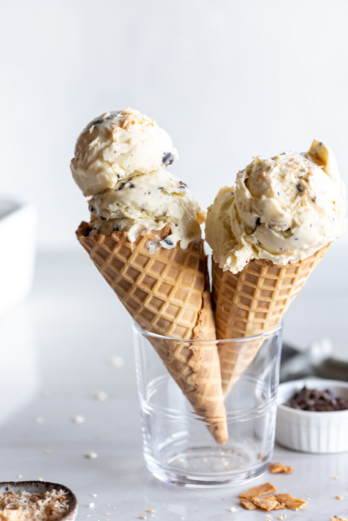 toasted coconut ice cream with dark chocolate