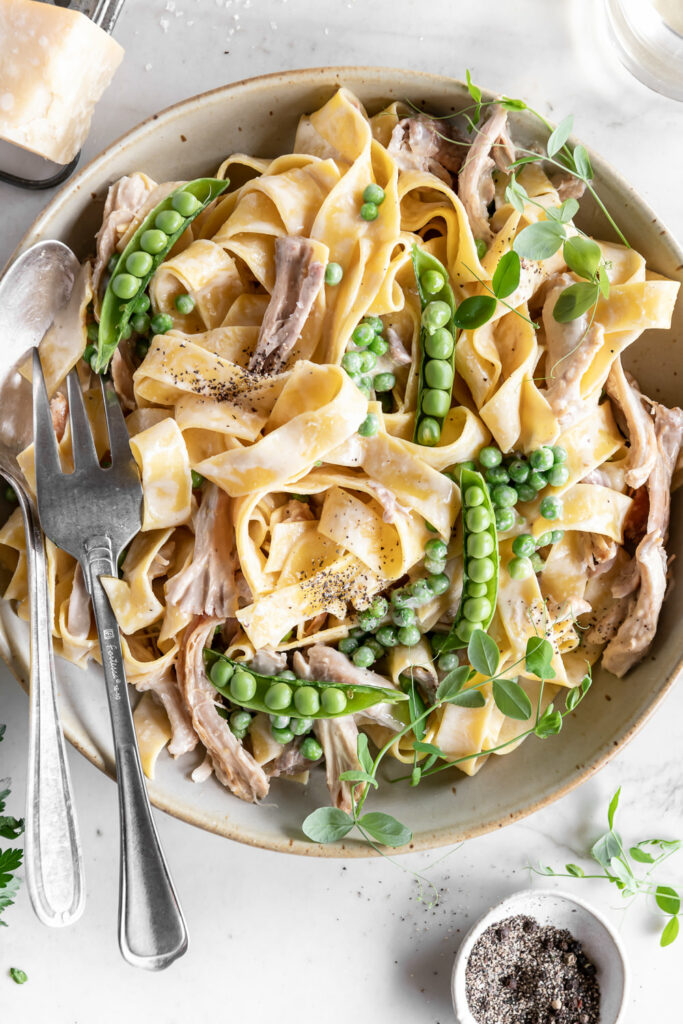 braised chicken pappardelle with lemon parmesan cream sauce