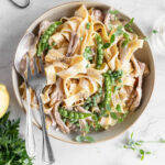 braised chicken pappardelle with parmesan cream saucee