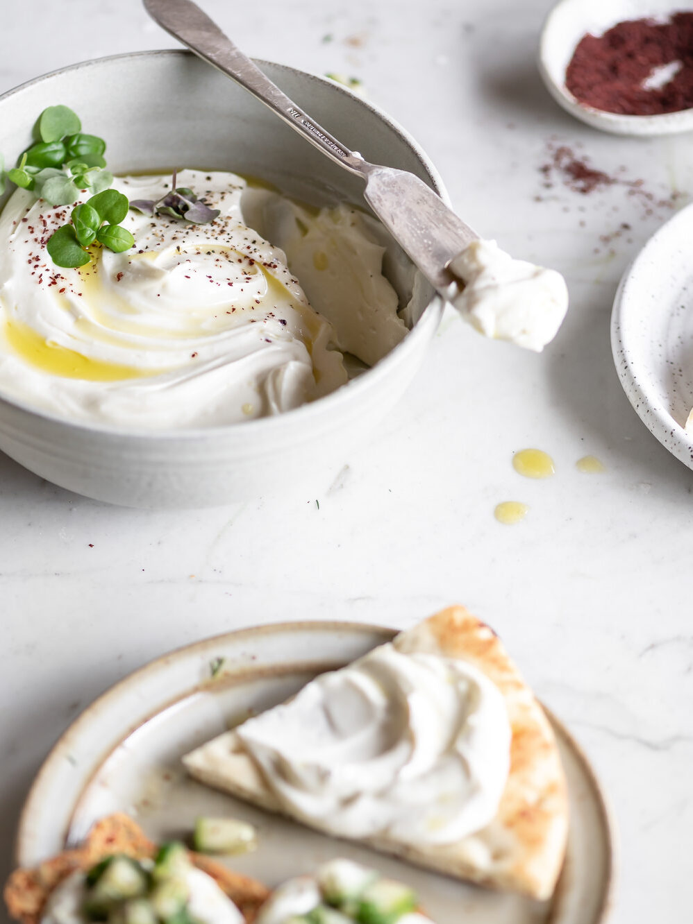 feta dip with an herby cucumber salad