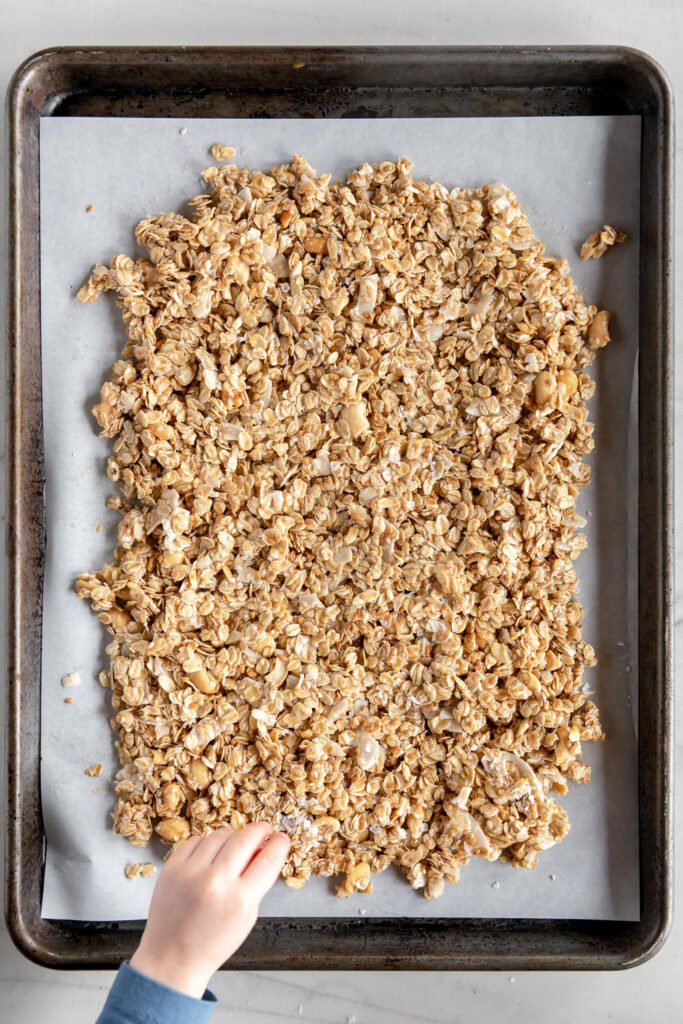 spread into an even layer on baking sheet