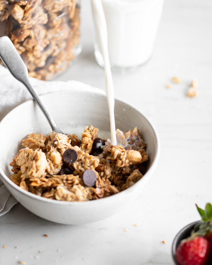 tahini granola clusters with golden raisins and dark chocolate