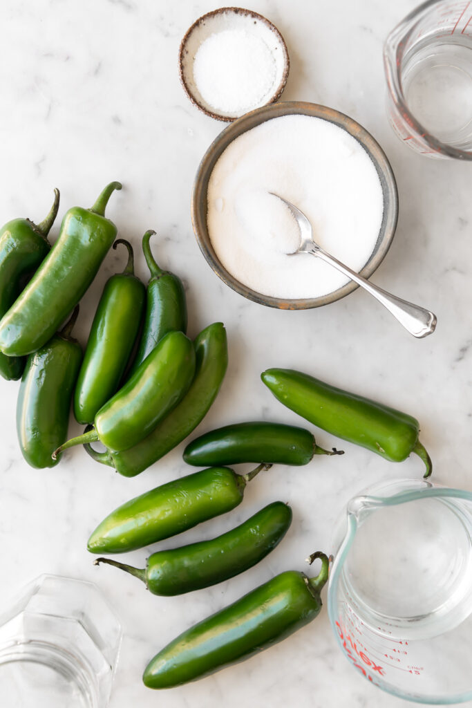 jalapenos, sugar, salt, vinegar, water