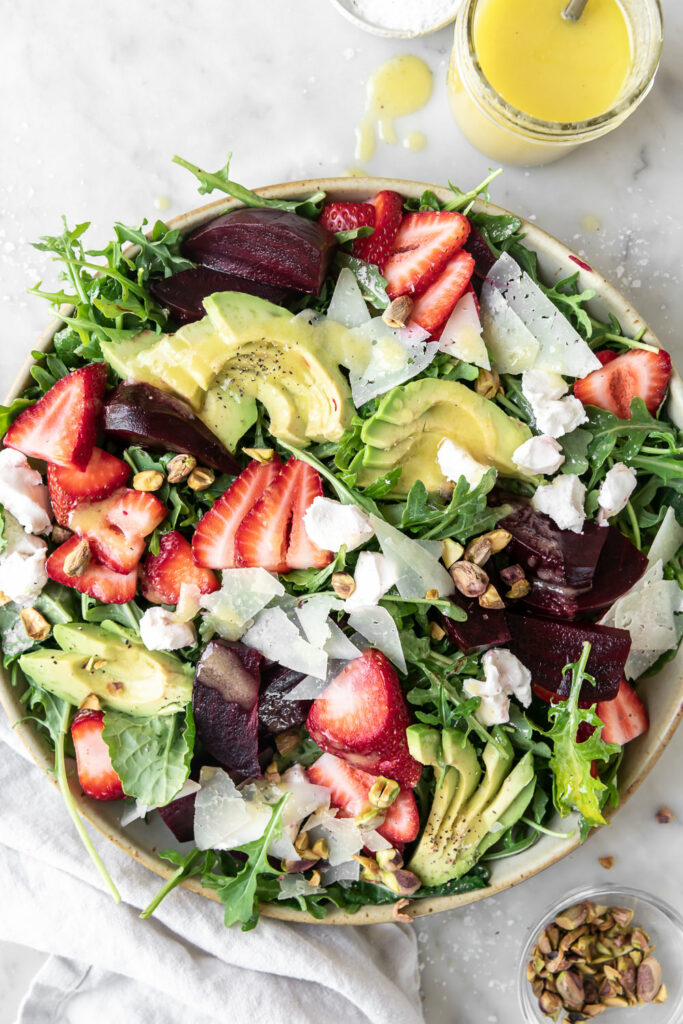 roasted beet salad with goat cheese and strawberries