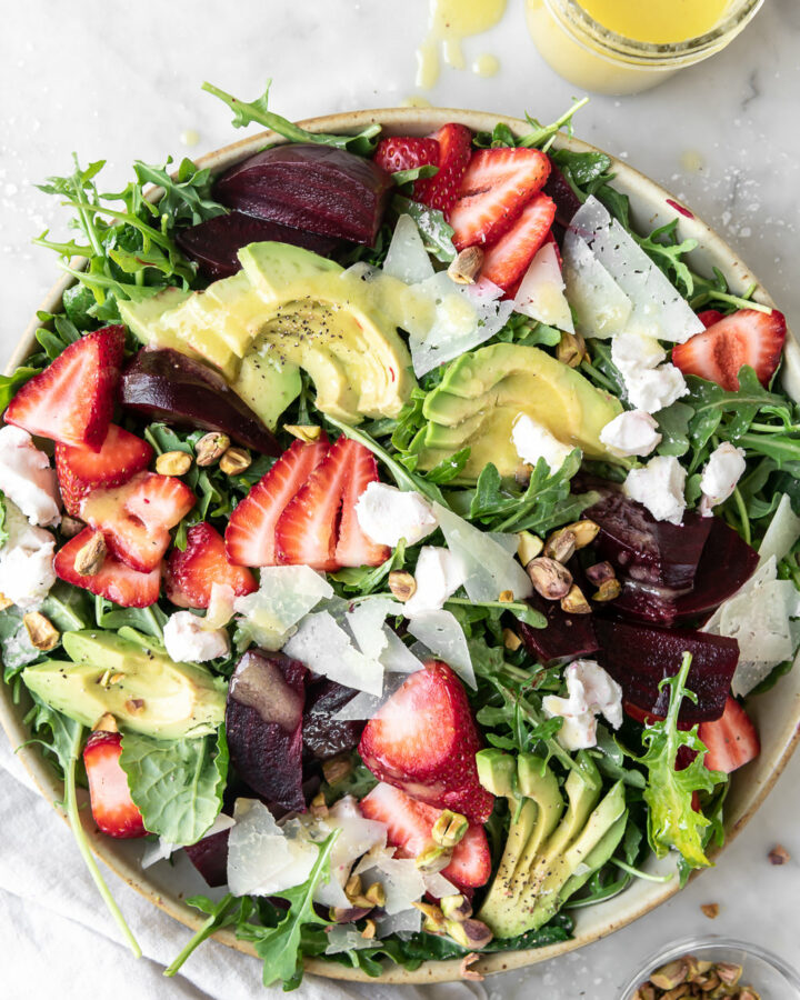 roasted beet salad with goat cheese and strawberries