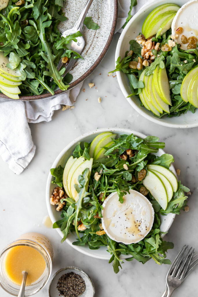 apple arugula salad with soft ripened goat cheese