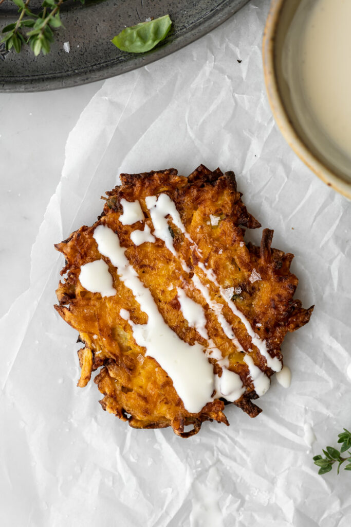 butternut squash frittters with creme fraiche