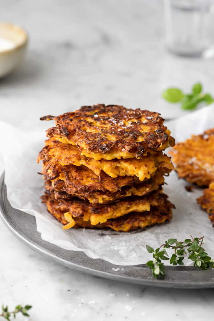 butternut squash patties with thyme and leeks
