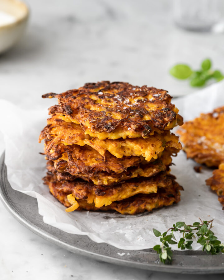 butternut squash patties with thyme and leeks