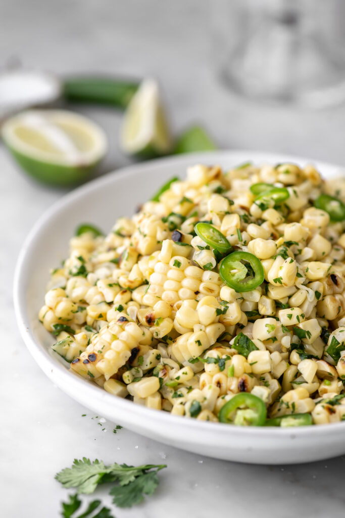 corn salad with serrano peppers and herbs