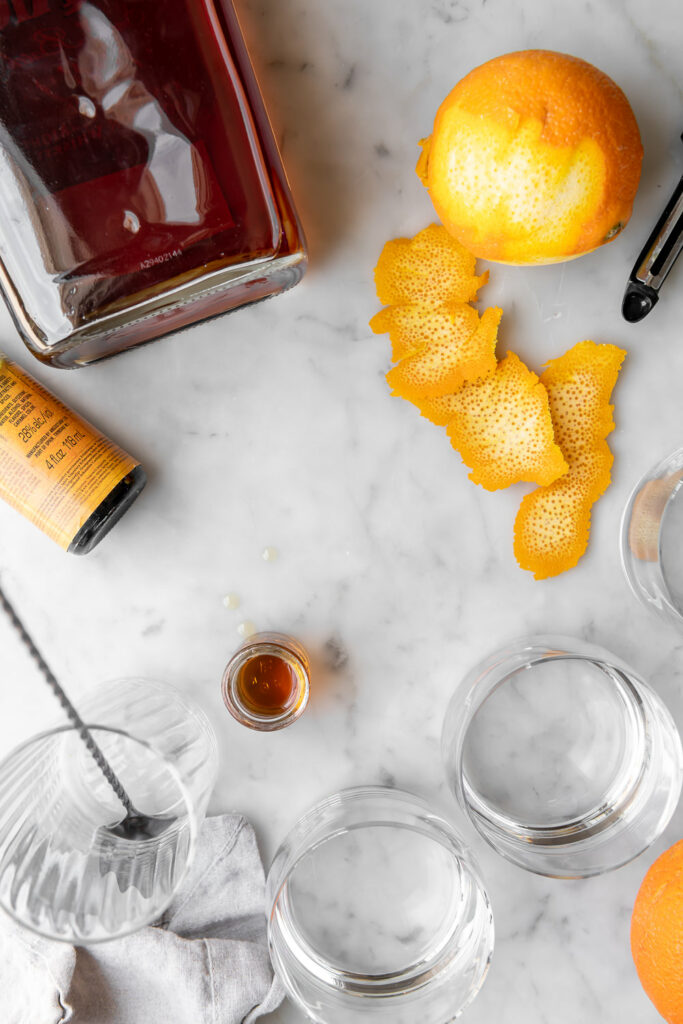 maple syrup, bourbon, orange zest, orange bitters