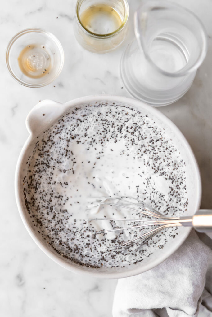 mixing chia seeds into greek yogurt