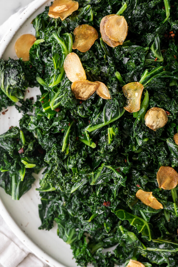 sautéed kale with fried garlic chips