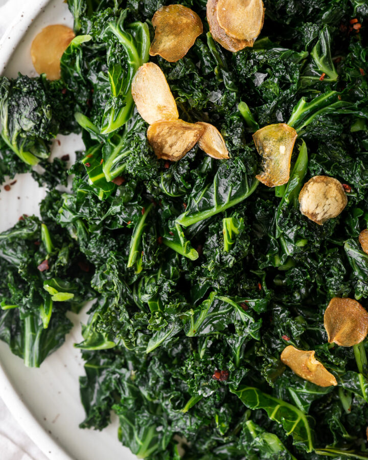 sautéed kale with fried garlic chips