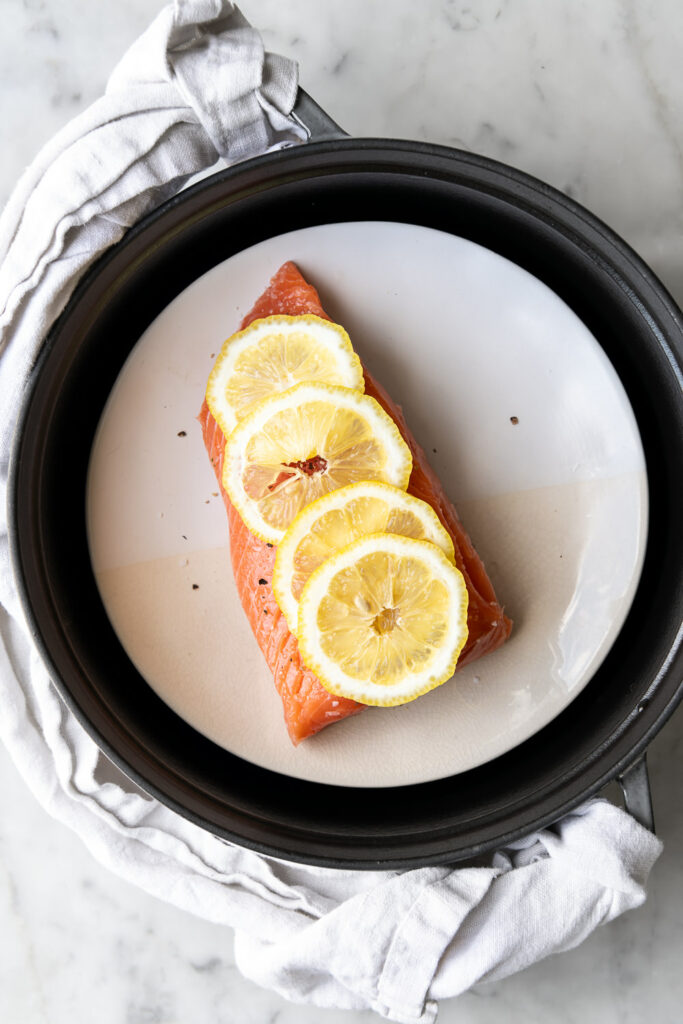 steaming fresh salmon