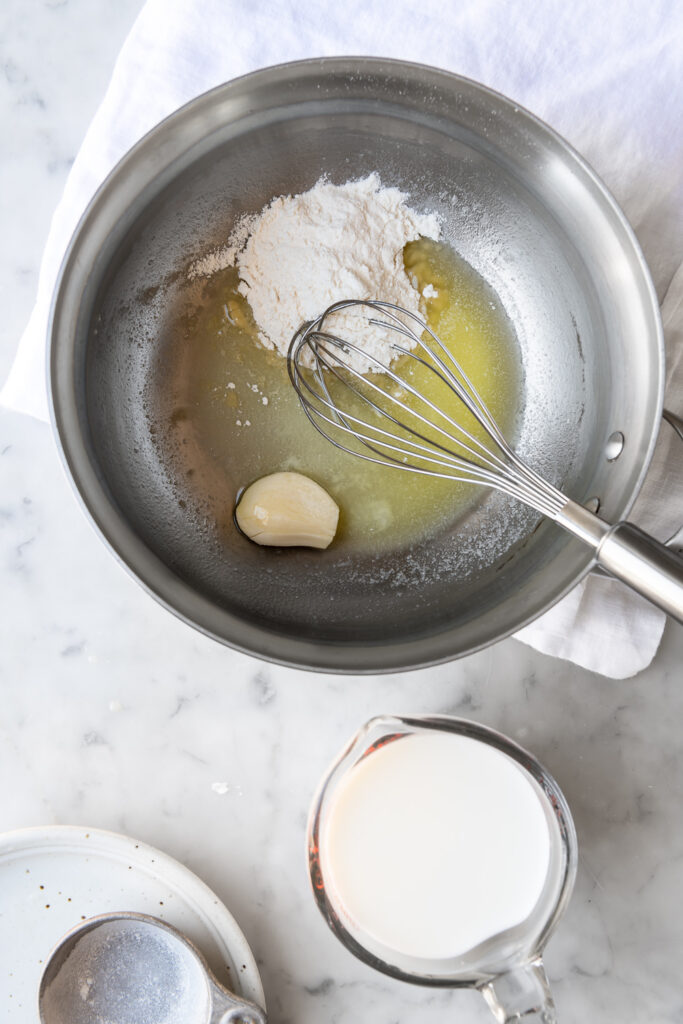 butter, garlic, flour, milk